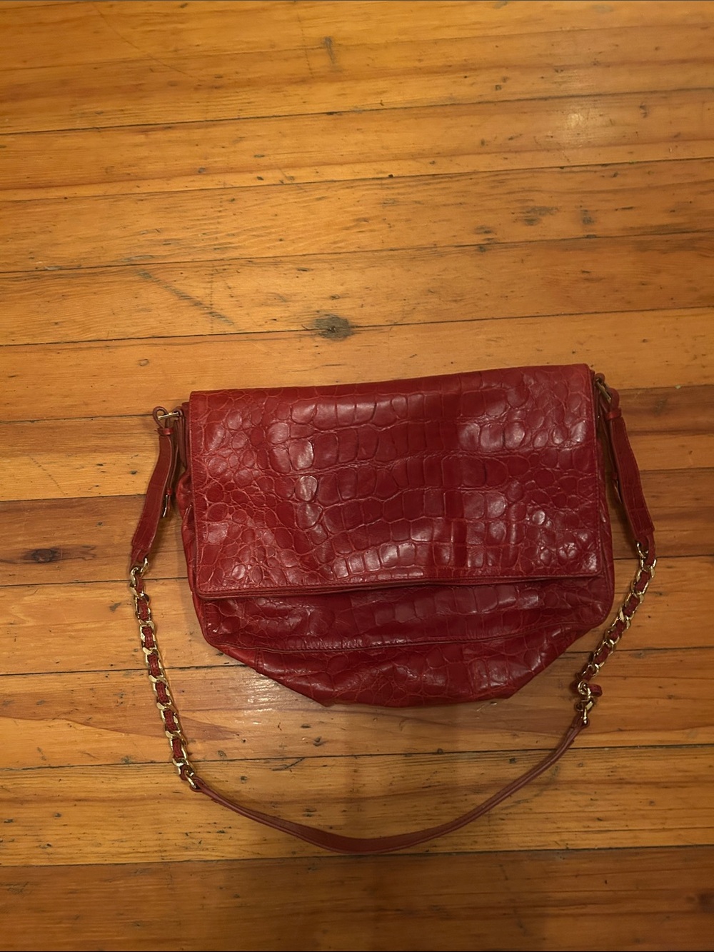 Alice + Olivia Red Croc-Embossed Leather Bag Purse